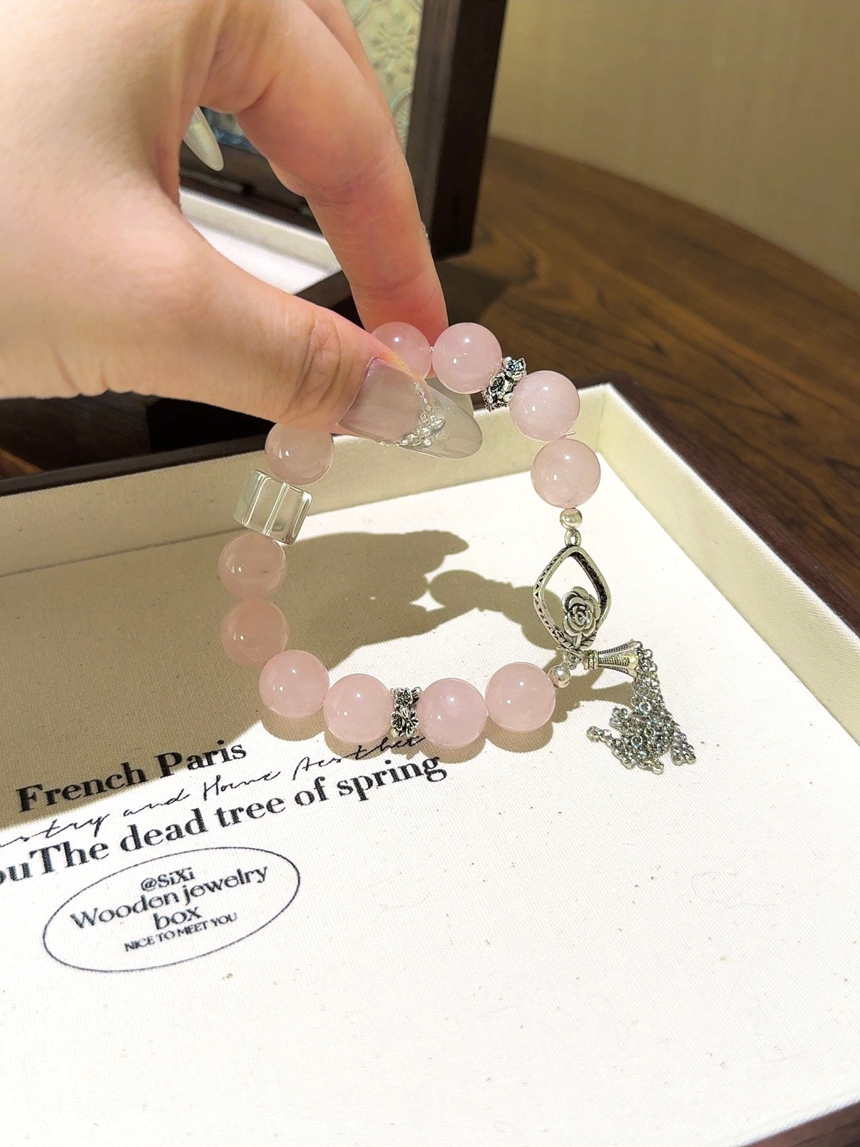 ▫️▪️ Pink crystal white crystal sugar cube bracelet